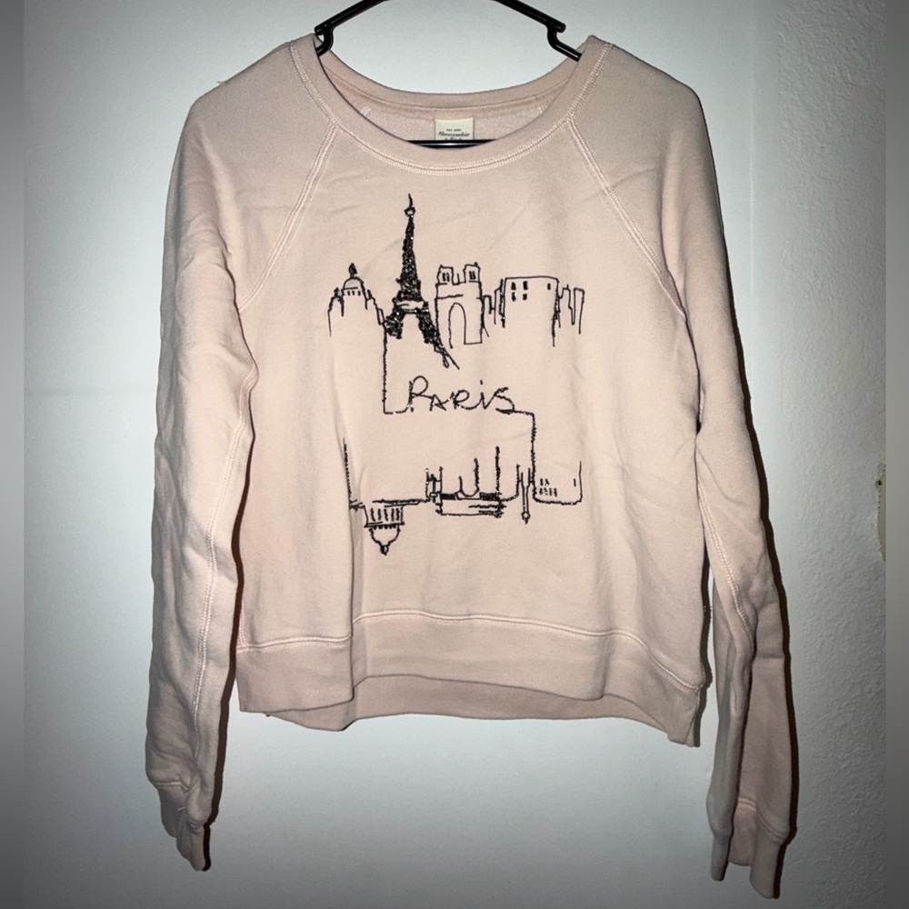 Abercrombie & Fitch Light Pink Graphic Paris Beaded Sweatshirt Small